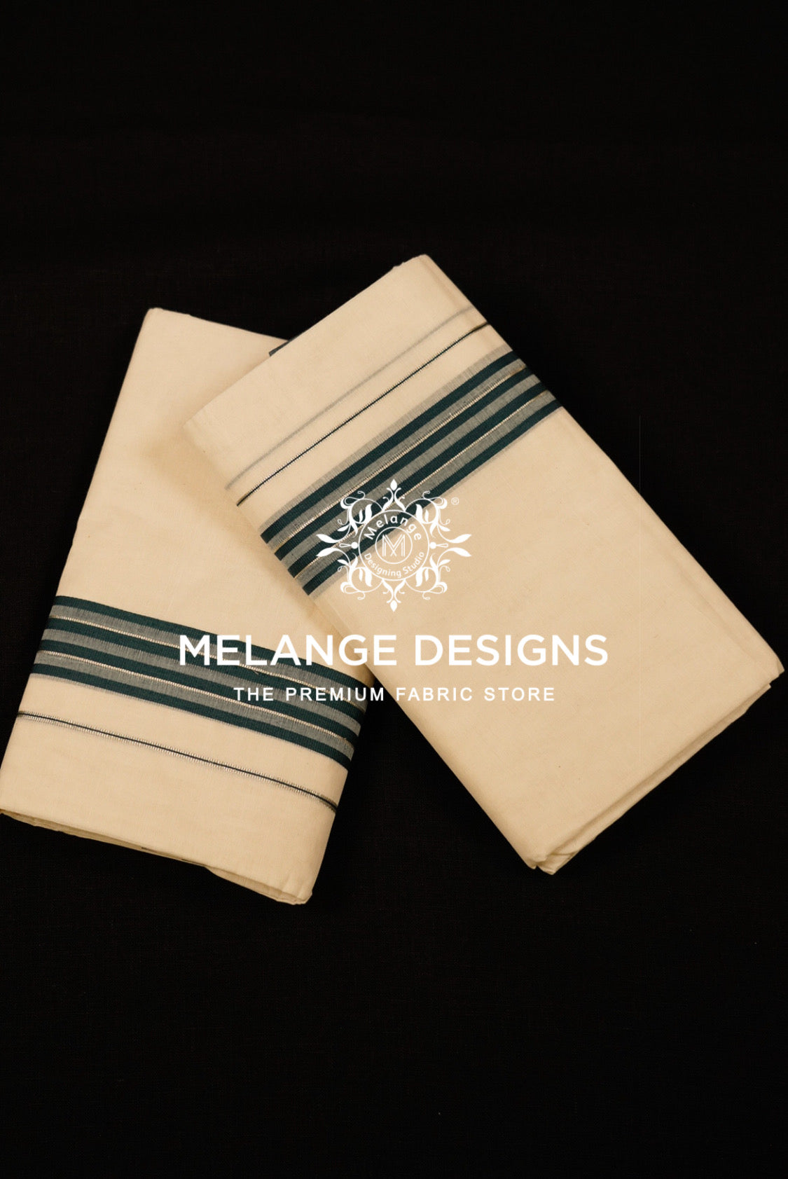Premium Cotton Dhoti for Men Off White with Deep Teal Green