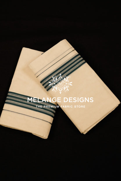 Premium Cotton Dhoti for Men Off White with Deep Teal Green