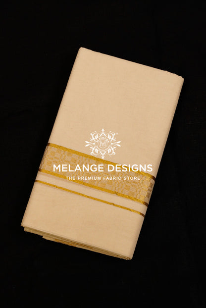 Premium Cotton Dhoti For Men Cream with Golden zari border.