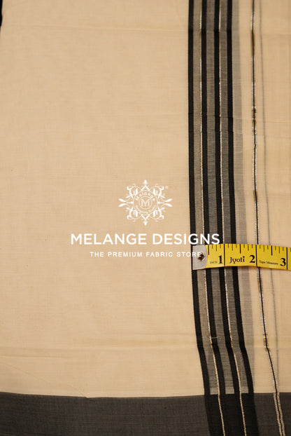 Premium Cotton Dhoti for Men Off-White with Black Close Up.