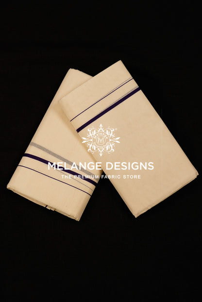 Premium Cotton Dhoti For Men White with Purple.