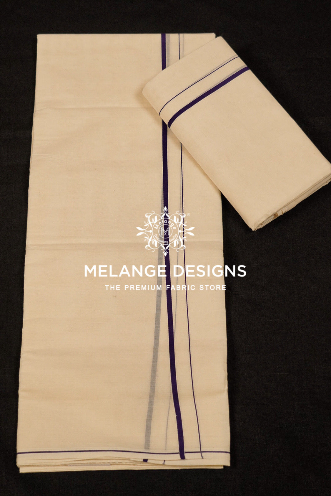 Premium Cotton Dhoti For Men White with Purple Full View.