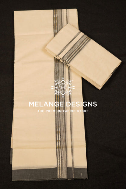 Premium Cotton Dhoti for Men Off-White with Charcoal Grey Full View.