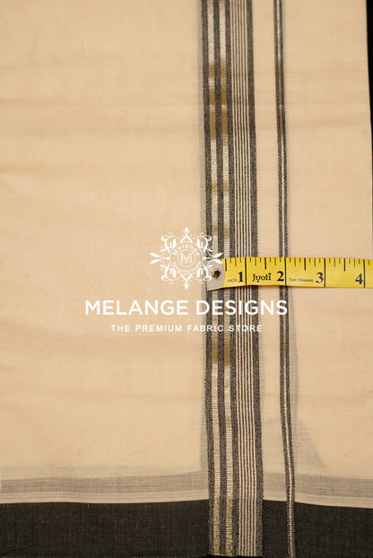 Premium Cotton Dhoti for Men Off-White with Charcoal Grey Close Up.