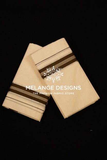 Premium Cotton Dhoti for Men Off-White with Coffee Brown