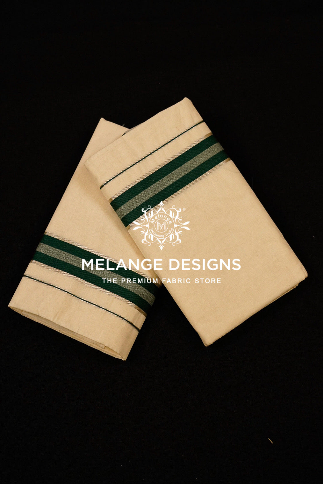 Premium Cotton Dhoti for Men Off-White with Bottle Green