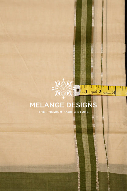 Premium Cotton Dhoti for Men Off-White with Olive Green Close Up.