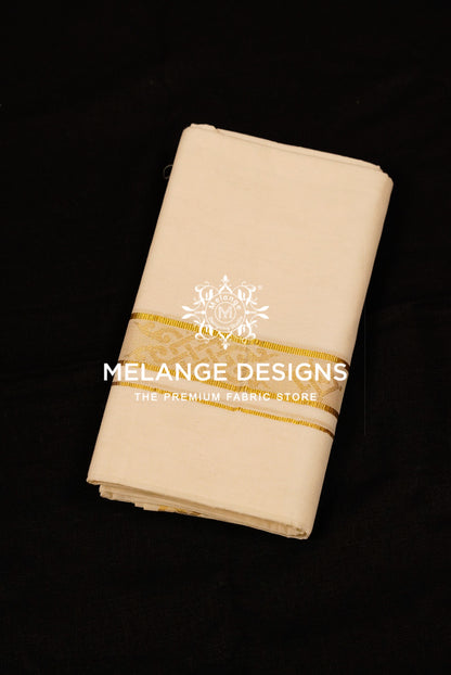 Premium Cotton Dhoti For Men Cream with Golden Zari Woven Border .