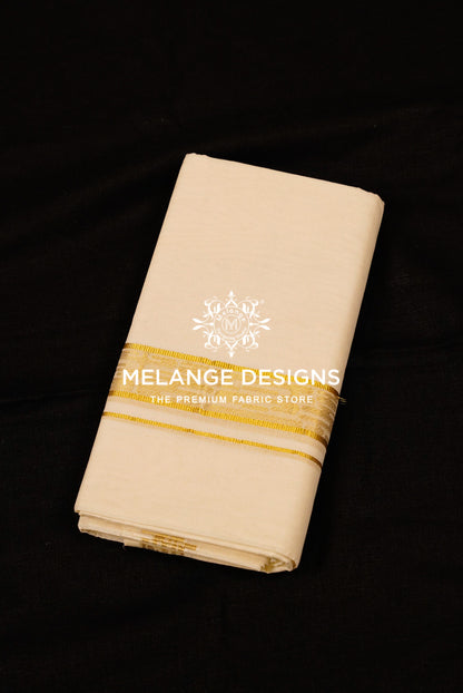 Premium Cotton Dhoti For Men Cream with Golden Zari Woven Border.