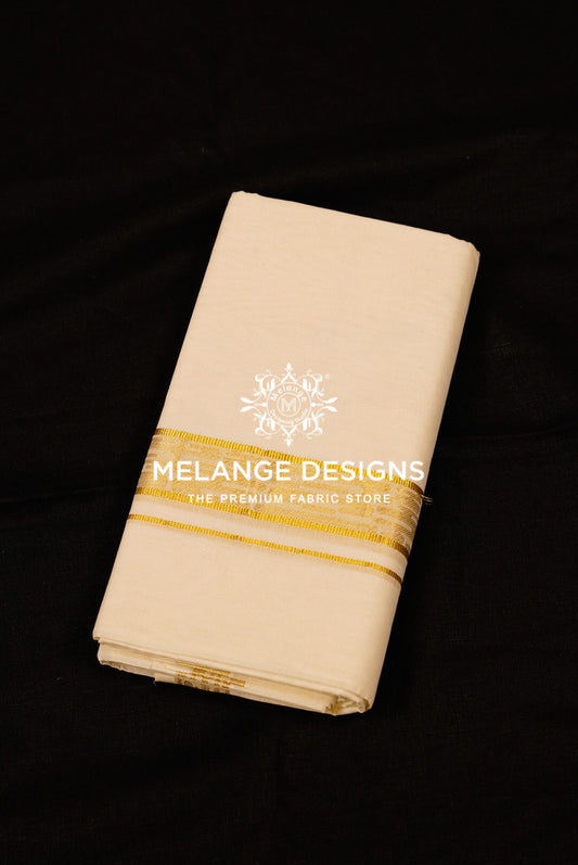 Premium Cotton Dhoti For Men Cream with Golden Zari Woven Border.