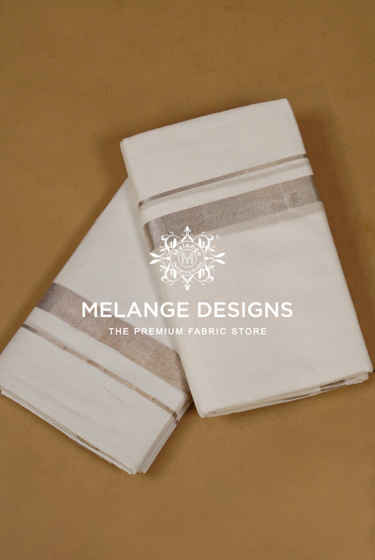 Two folded white fabric pieces with a thin metallic silver stripe.
