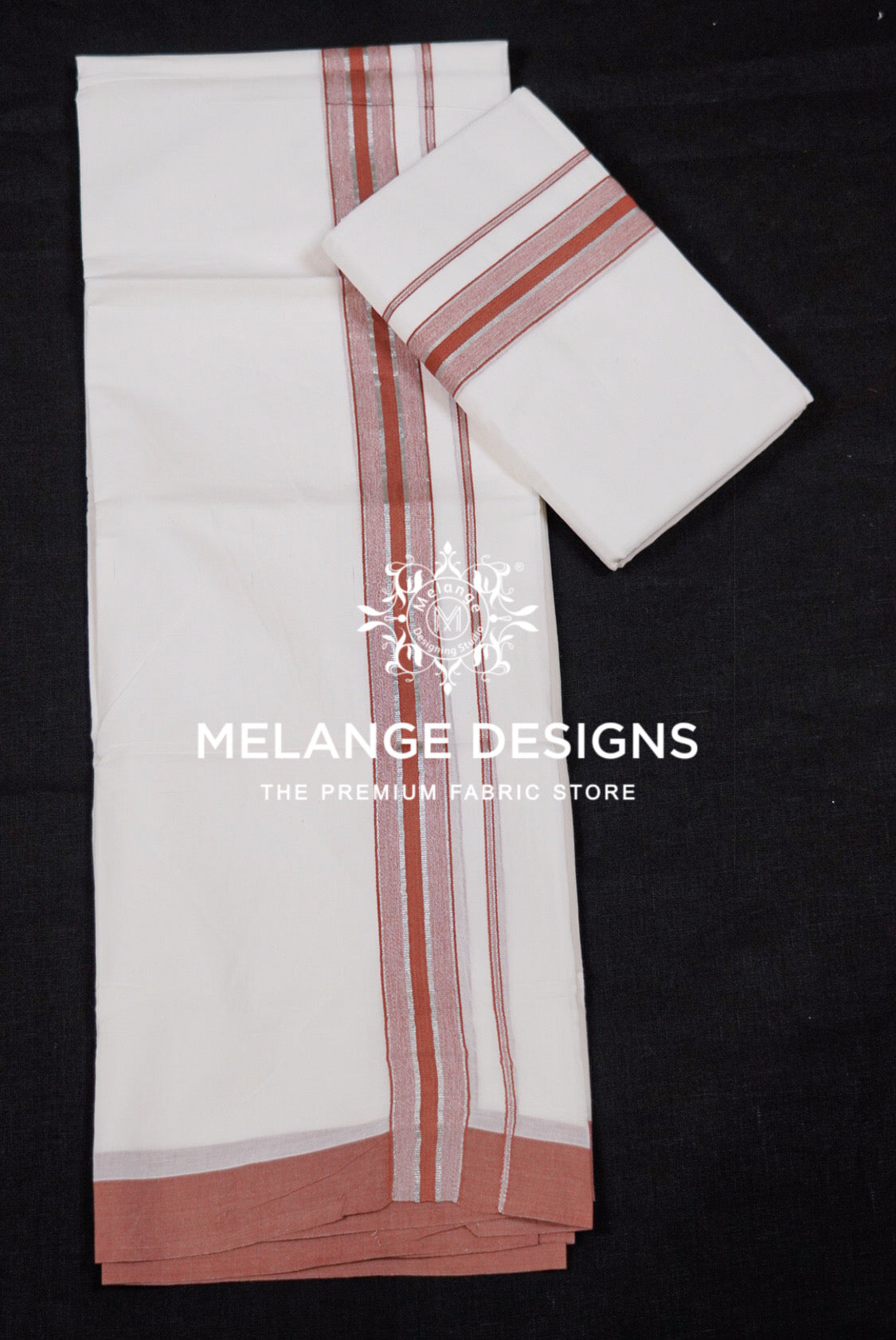 Premium Cotton Dhoti for Men White with Rust Full View.