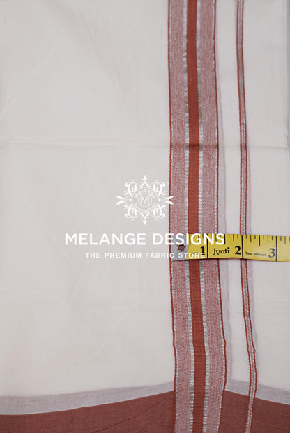 Premium Cotton Dhoti for Men White with Rust Close Up.