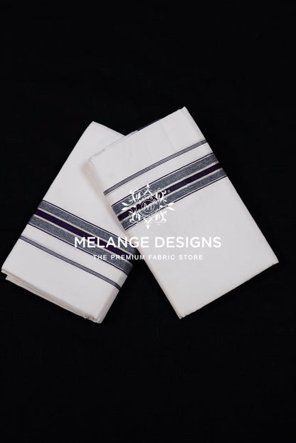 Premium Cotton Dhoti for Men White with Grey Striped Border.