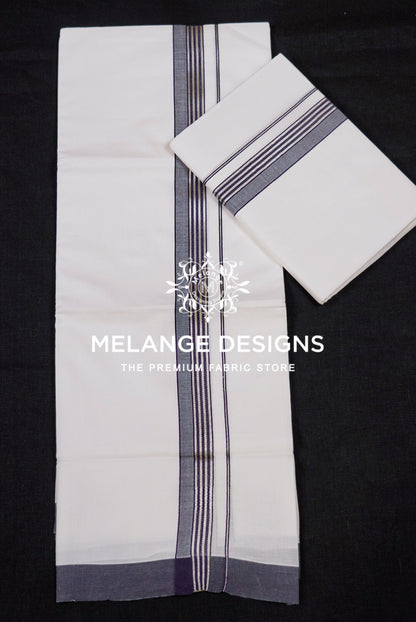 Premium Cotton Dhoti For Men White with Charcoal Grey Full View.