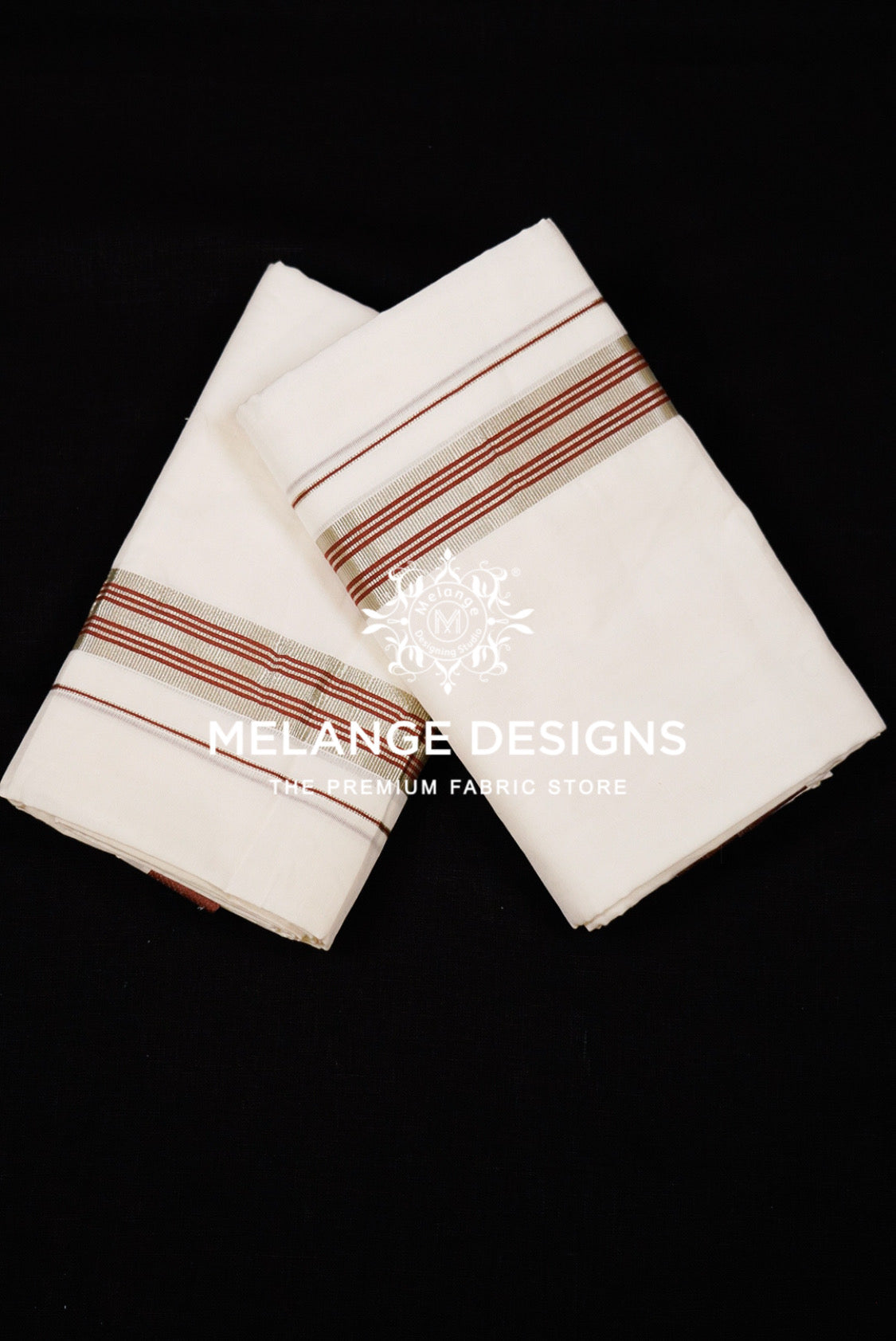 Premium Cotton Dhoti For Men Ivory White with Rust Red.