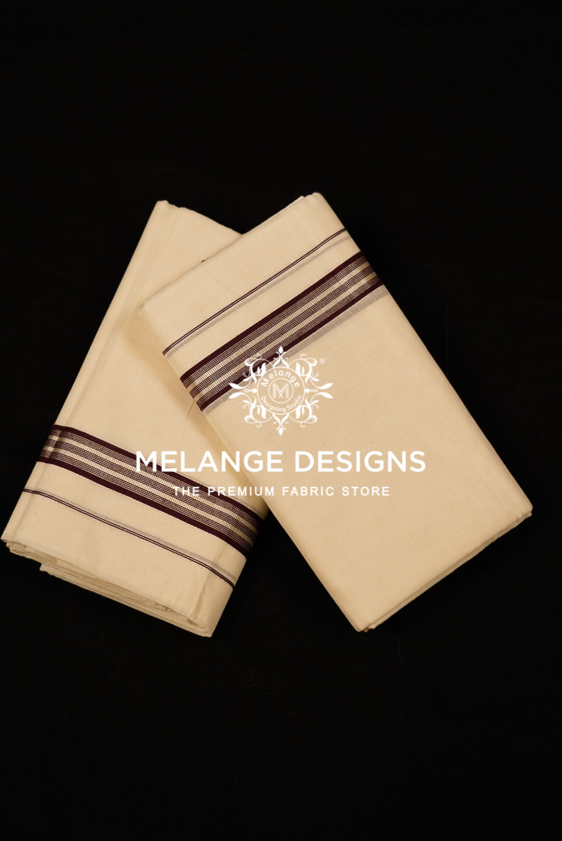 Premium Cotton Dhoti For Men Cream with Maroon Multi-Stripe Border .