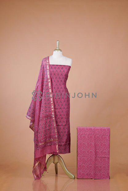Printed Chanderi Unstitched Salwar Suit Material 