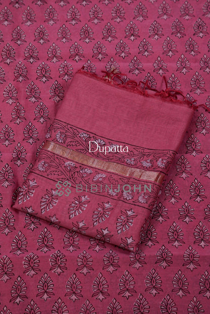 Printed Chanderi Unstitched Salwar Suit Material  dupatta.