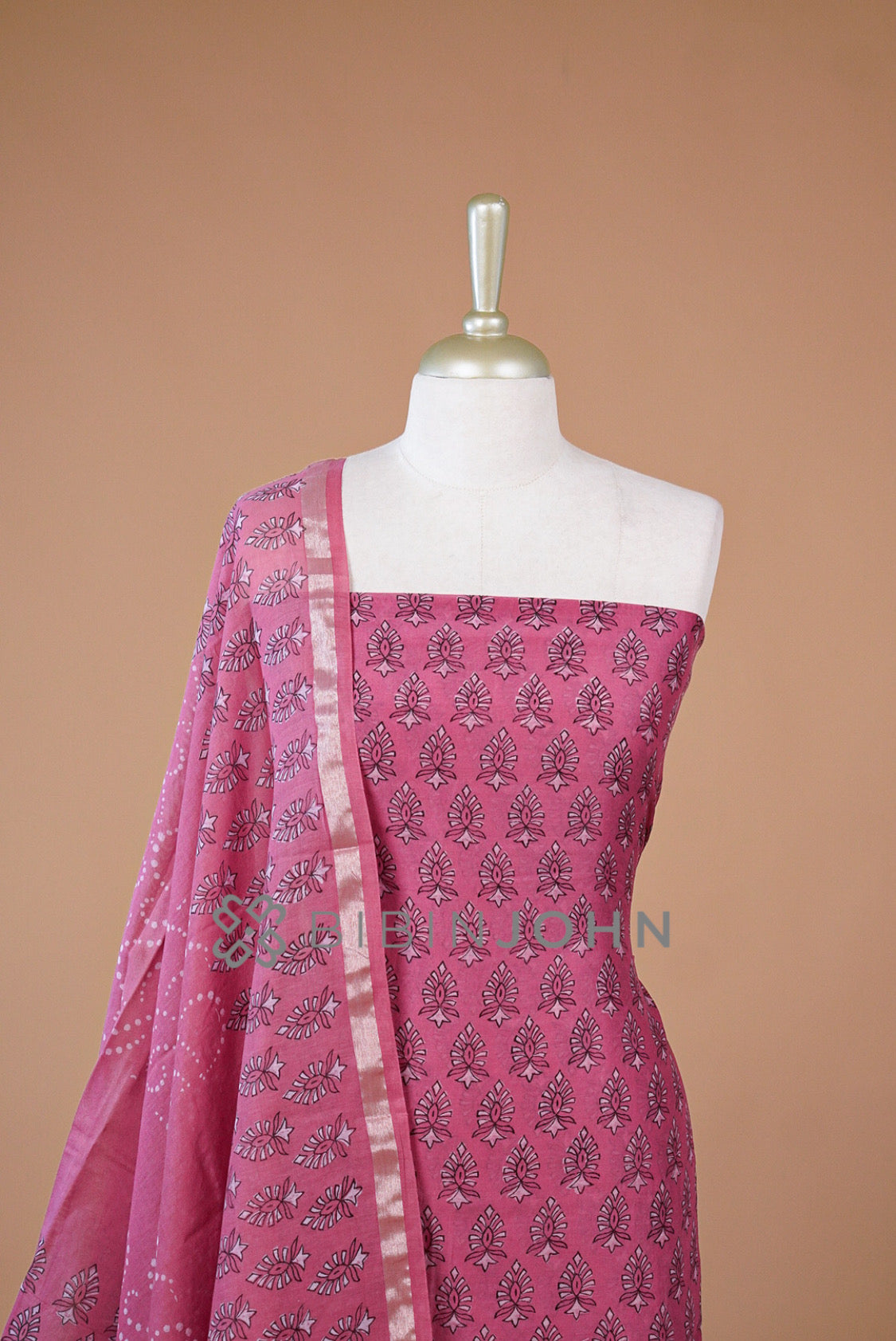 Printed Chanderi Unstitched Salwar Suit Material  close view.
