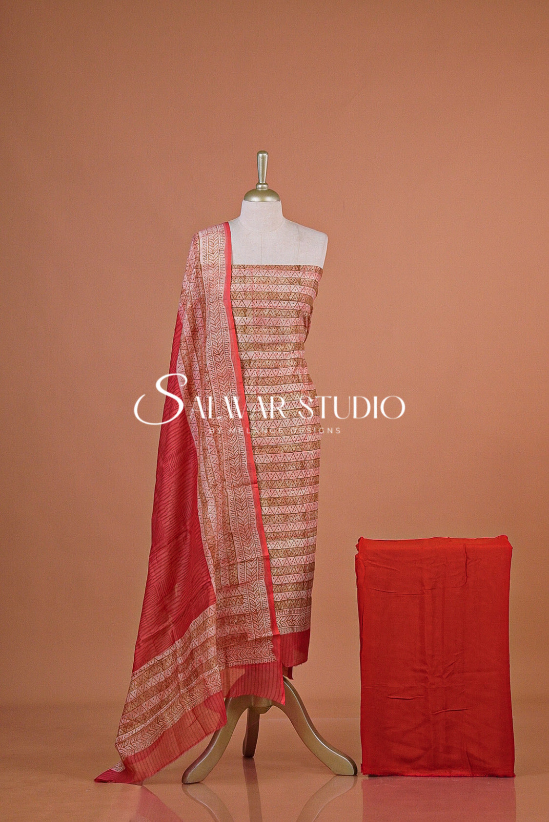 Printed Chanderi Unstitched Salwar Suit Dress Material Red AC0204