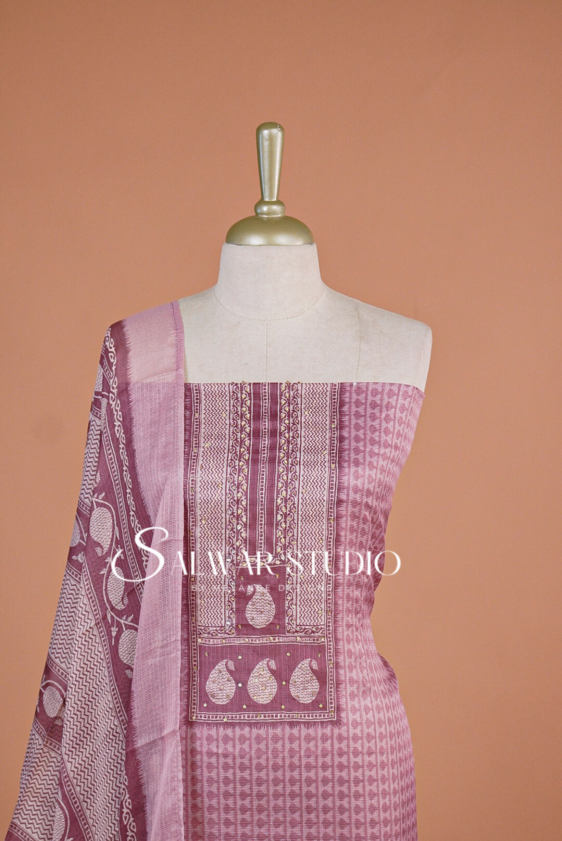 Printed Cotta Unstitched Salwar Suit Dress Material Pastel Pink AC0182