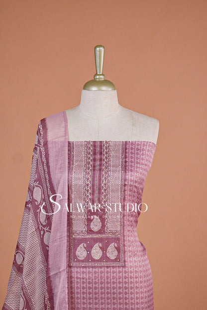 Printed Cotta Unstitched Salwar Suit Dress Material Pastel Pink AC0182