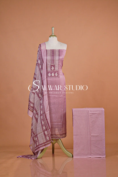 Printed Cotta Unstitched Salwar Suit Dress Material Pastel Pink AC0182