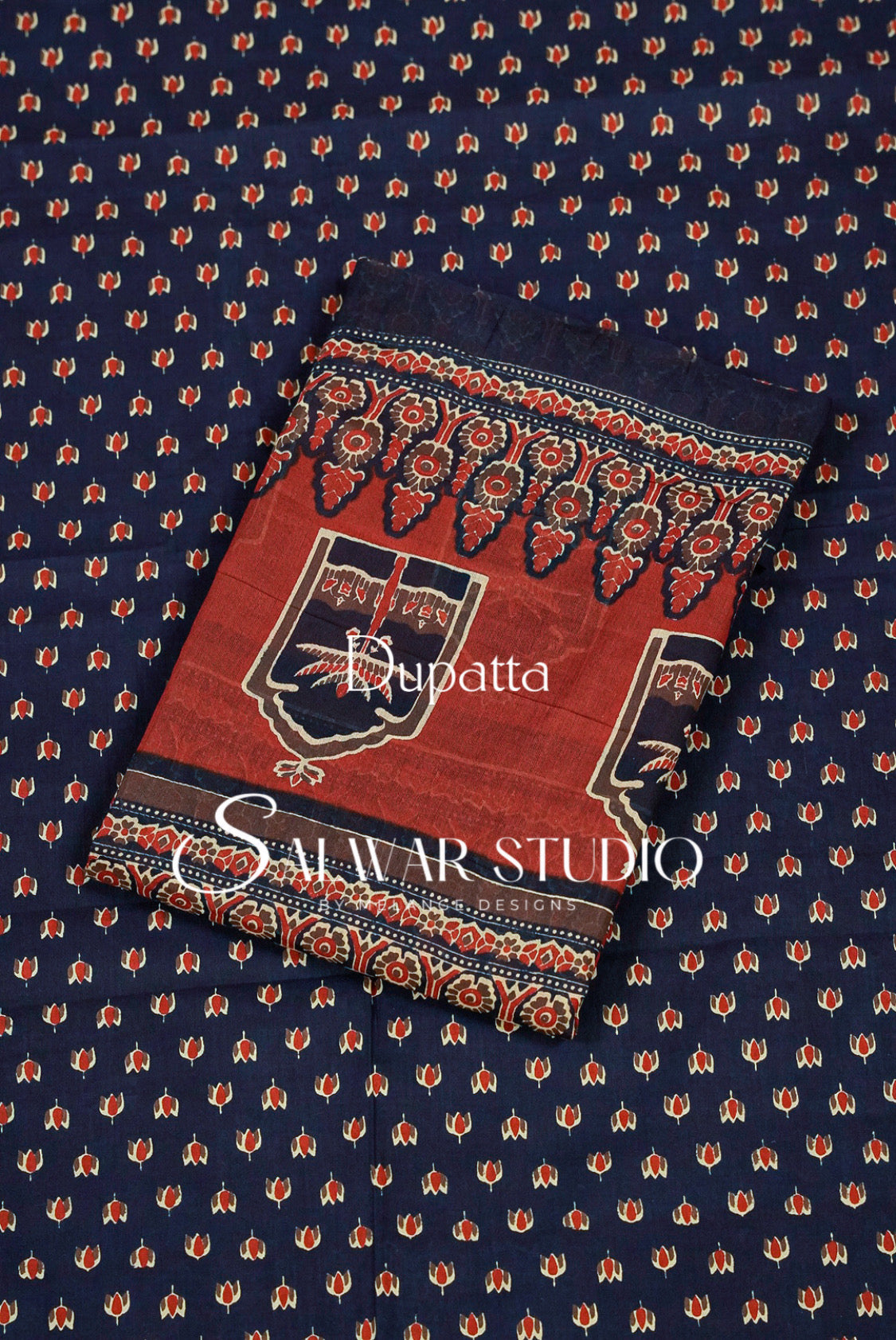 Printed Cotton Unstitched Salwar Suit Dress Material Navy Blue AC0335