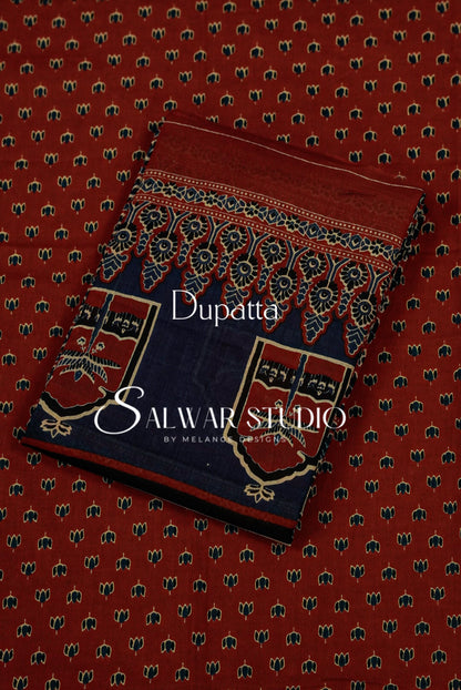 Printed Cotton Unstitched Salwar Suit Dress Material Rust-Red AC0336
