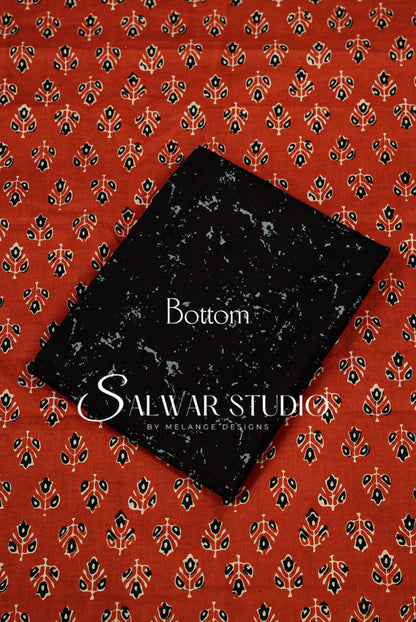 Printed Cotton Unstitched Salwar Suit Dress Material Burnt Orange AC0341