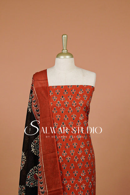 Printed Cotton Unstitched Salwar Suit Dress Material Burnt Orange AC0341