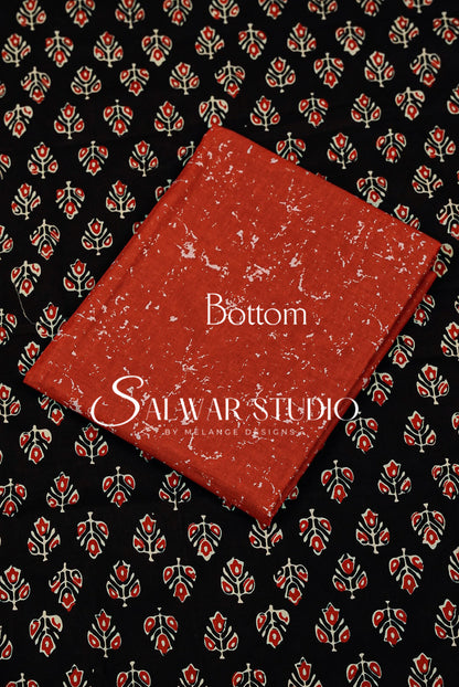 Printed Cotton Unstitched Salwar Suit Dress Material Black AC0342