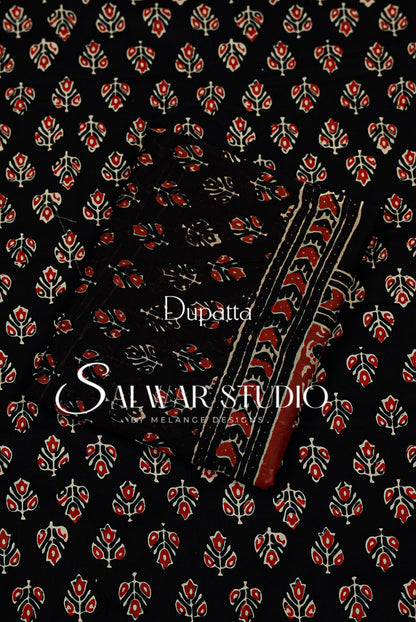 Printed Cotton Unstitched Salwar Suit Dress Material Black AC0342