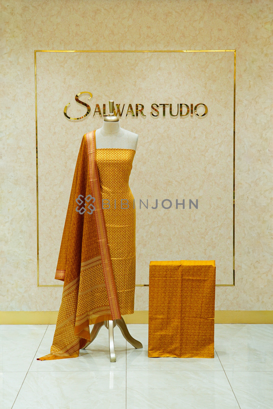 Printed Cotton Unstitched Salwar Suit Material Mustard Yellow BJ0811