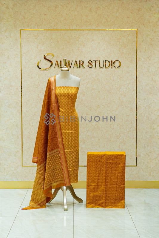 Printed Cotton Unstitched Salwar Suit Material Mustard Yellow BJ0811