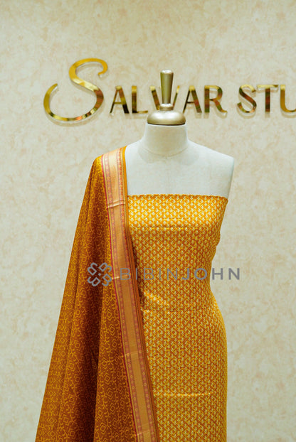 Printed Cotton Unstitched Salwar Suit Material Mustard Yellow BJ0811