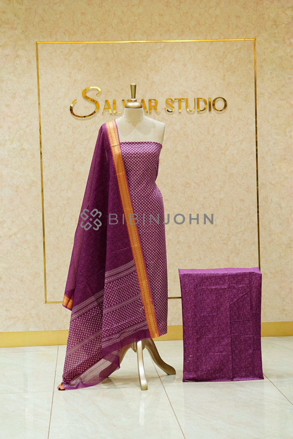 Printed Cotton Unstitched Salwar Suit Material Purple 
