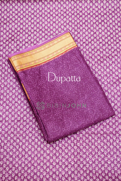Printed Cotton Unstitched Salwar Suit Material Purple  DUPATTA