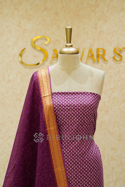 Printed Cotton Unstitched Salwar Suit Material Purple CLOSE VIEW