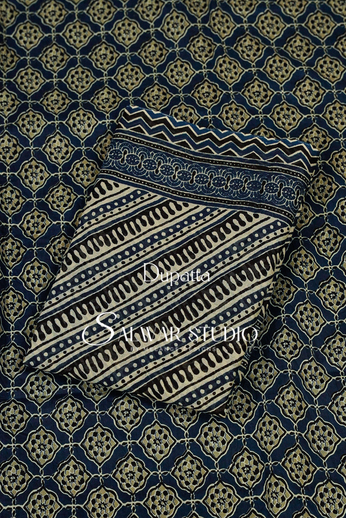 Printed Cotton Unstitched Salwar Suit Dress Material Prussian Blue AC0252