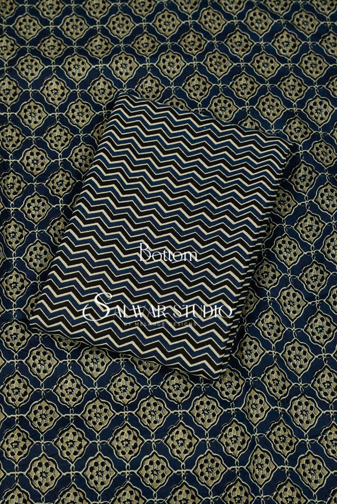 Printed Cotton Unstitched Salwar Suit Dress Material Prussian Blue AC0252