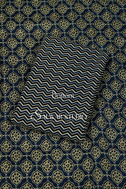 Printed Cotton Unstitched Salwar Suit Dress Material Prussian Blue AC0252