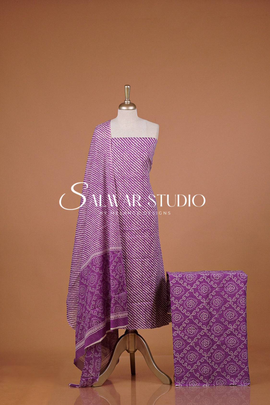 Printed Cotton Unstitched Salwar Suit Material Orchid Purple.
