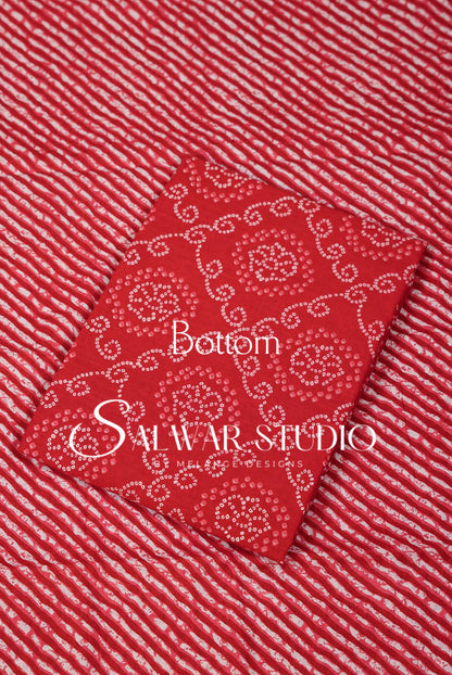 Printed Cotton Unstitched Salwar Suit Material Red Bottom.