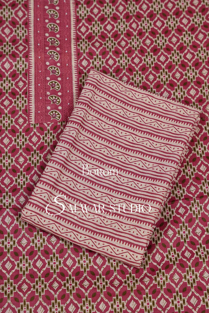 Printed Cotton Unstitched Salwar Suit Dress Material  Pink AC0242