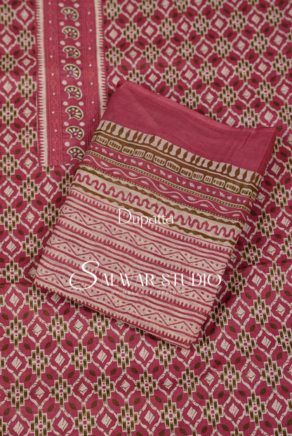 Printed Cotton Unstitched Salwar Suit Dress Material  Pink AC0242