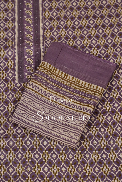 Printed Cotton Unstitched Salwar Suit Dress Material Lavender Purple AC0243