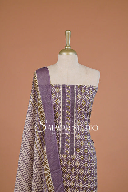 Printed Cotton Unstitched Salwar Suit Dress Material Lavender Purple AC0243