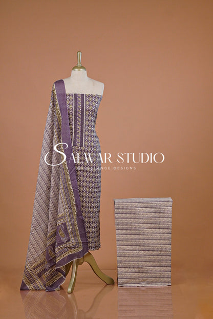 Printed Cotton Unstitched Salwar Suit Dress Material Lavender Purple AC0243